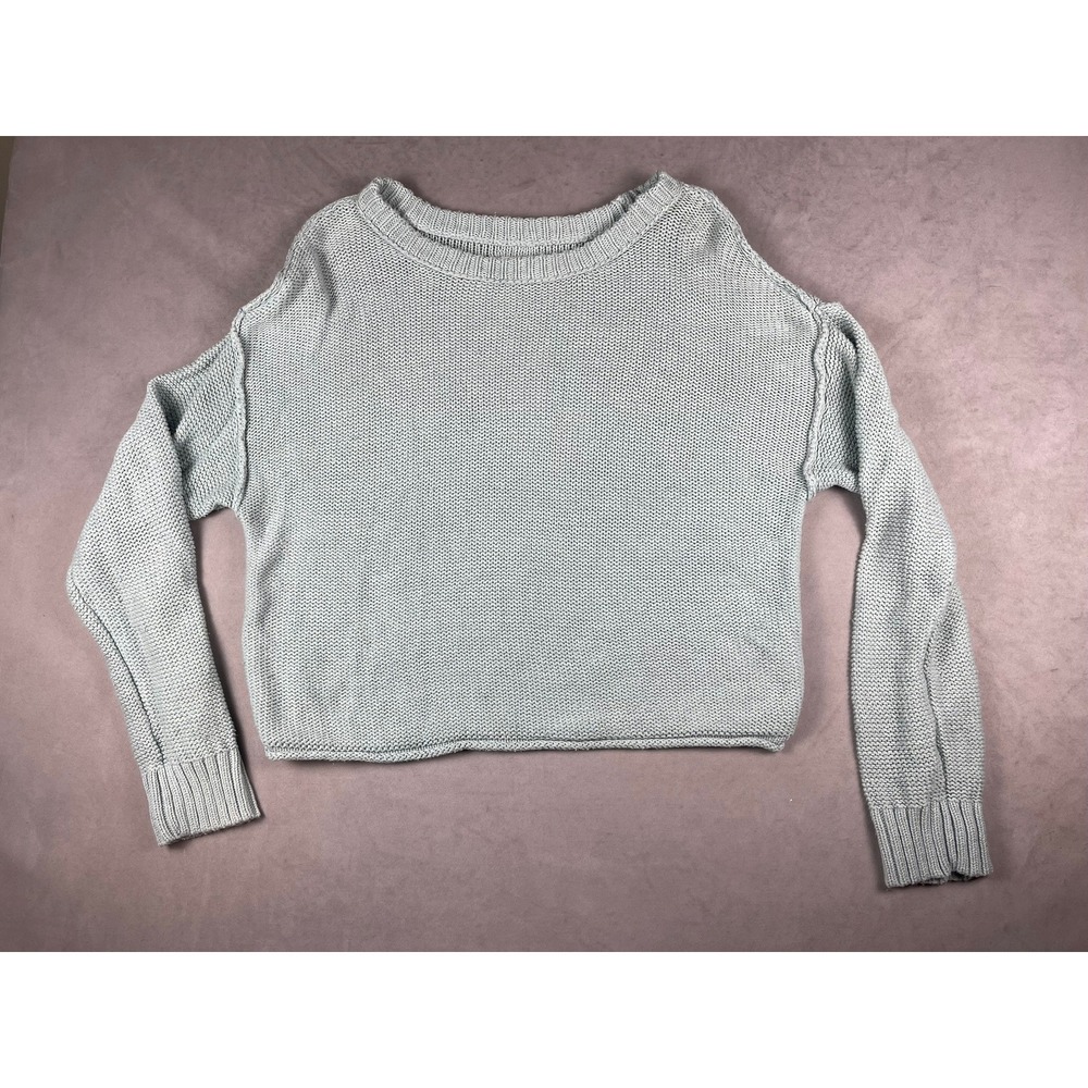 American Eagle Light Blue Cotton‎ Garter Stitch Cropped Pullover Sweater Mens M